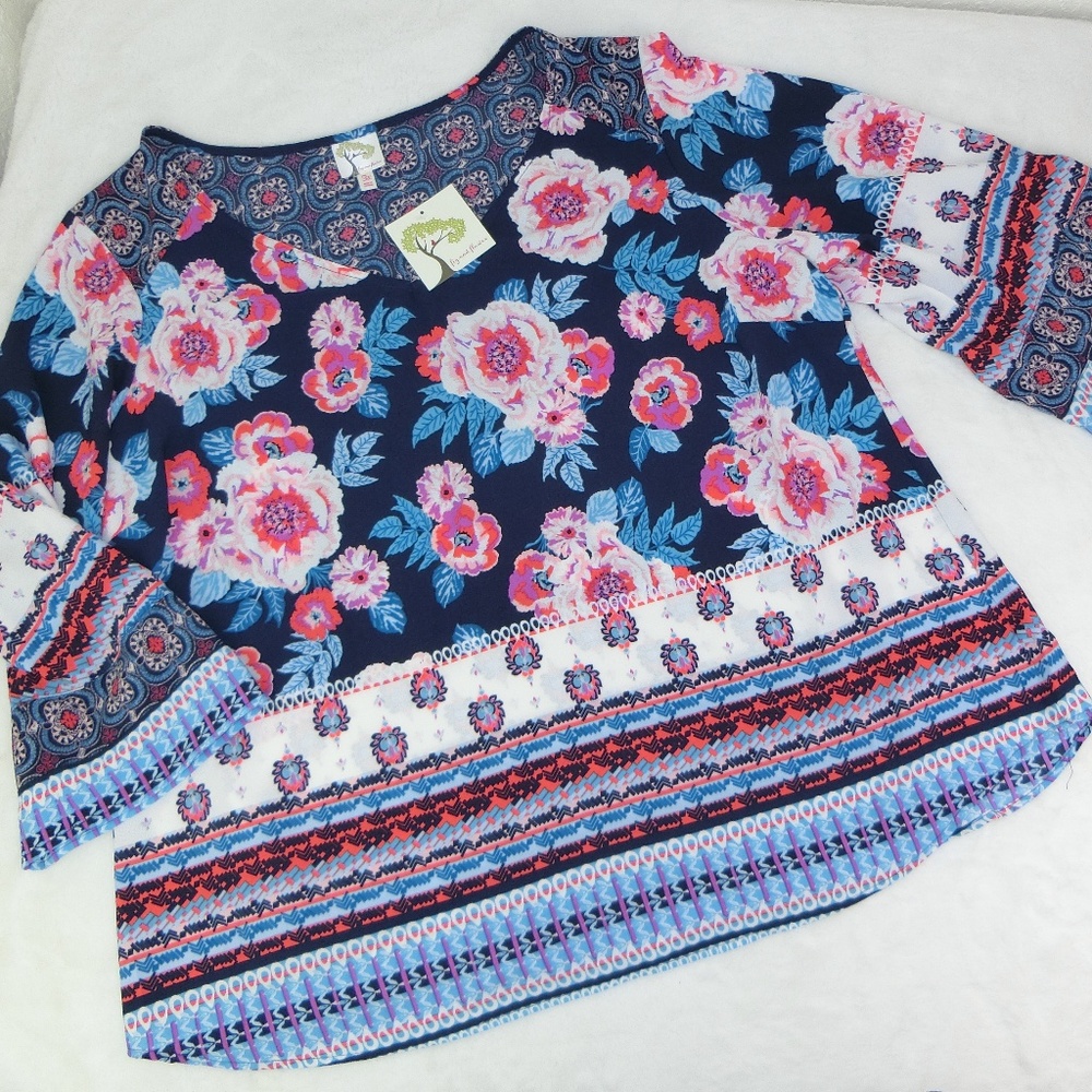 Anthro Fig & Flower Sheer Peasant Blouse Boho NWT